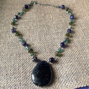 Vintage VJ Victor Jason necklace crystal glass and real turquoise